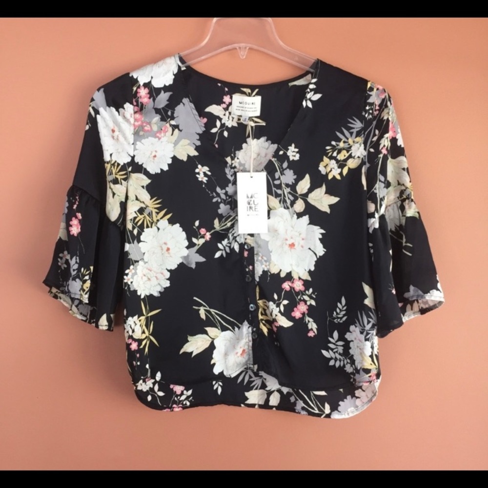 McGuire Denim Black Floral Button-Front Blouse